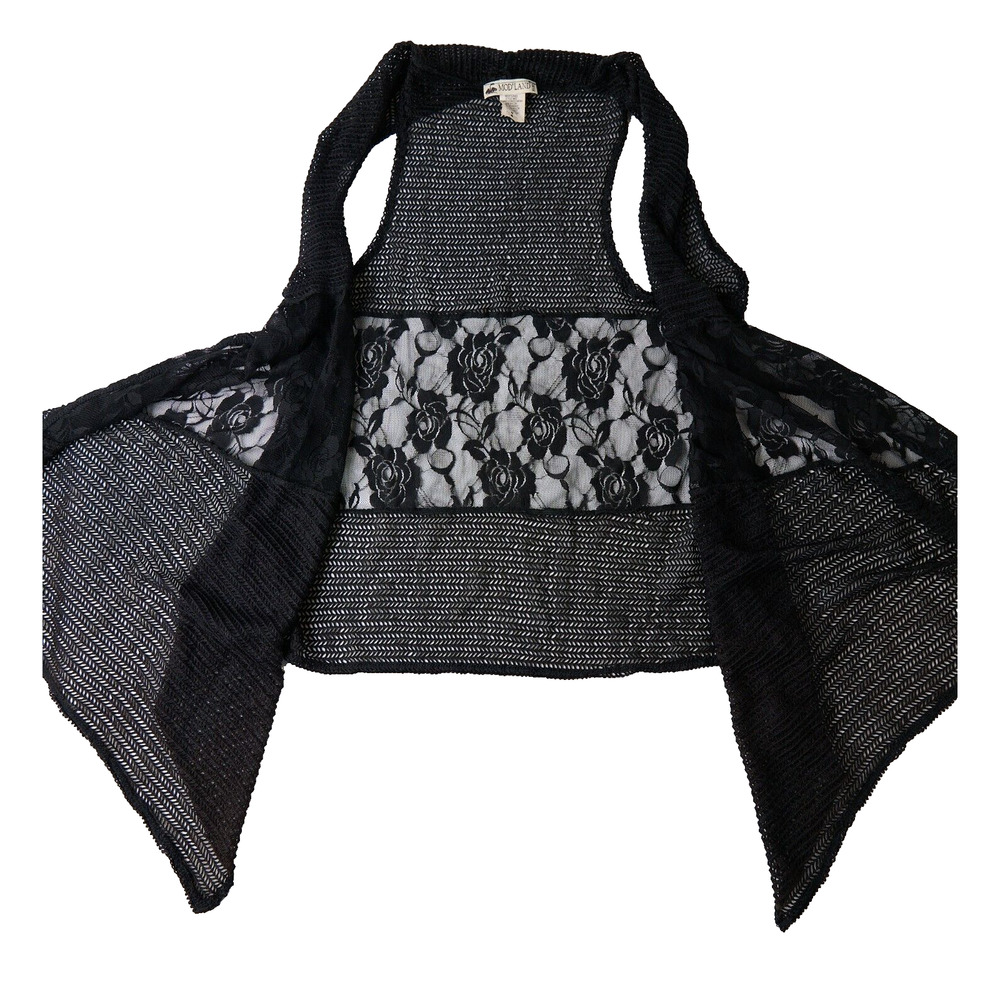 Vtg Y2K Mod'Land Sheer Vest Knit Lace Goth Boho Whimsigoth Fairy Grunge Womens M